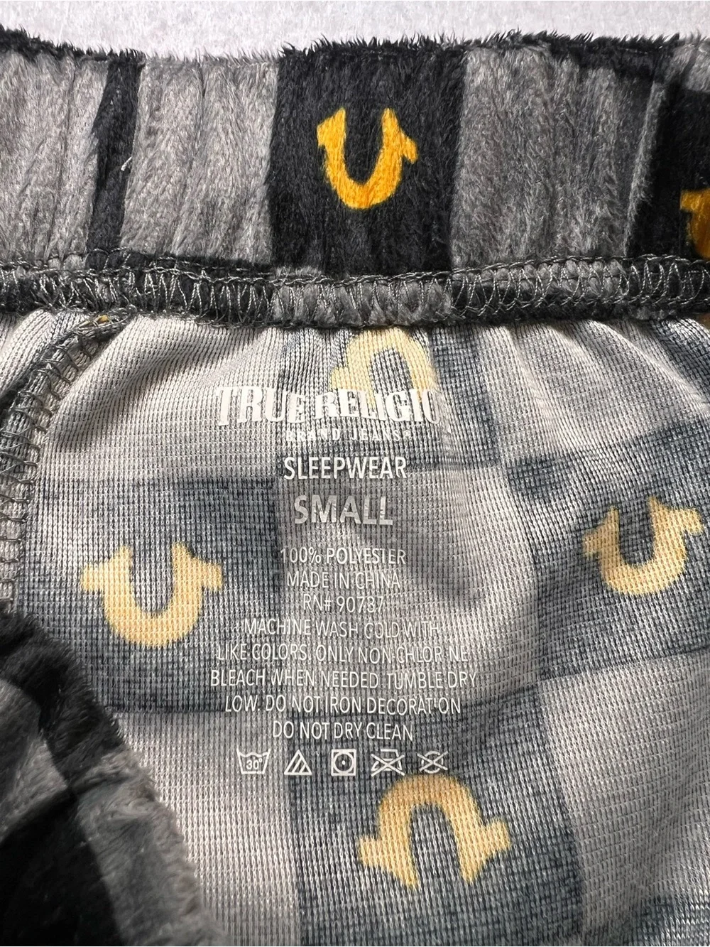 True Religion Men's Checkered Yellow Horseshoe Pajama Pants,Black/Gray, Small